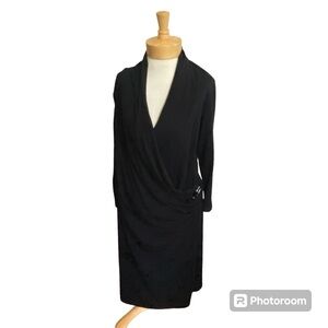 Lauren Ralph Lauren Womens Black Draped Side Buckle Dress Size XL Romantic READ